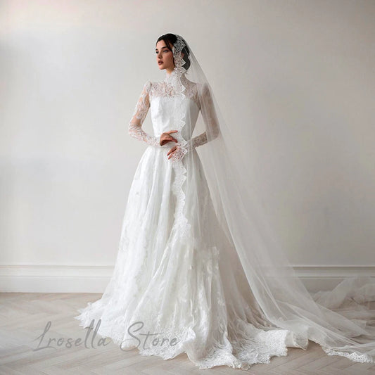 Lace Elegant Formal Gown Pretty A-Line Luxury Women Gala  Princess Pleating International Court O-Neck civil wedding dress