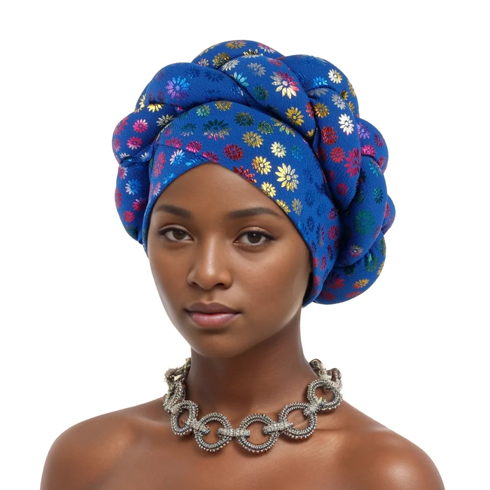 African Auto Gele Headtie Aso Oke Nigeria Braids Wedding Headgear Women Bonnet Turban Cap Already Made Head Wraps