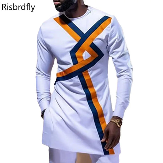 2021 New Arrival Fashion Style African Men White Plus Size Long Sleeve Dashiki O-neck Shirts Men Clothing