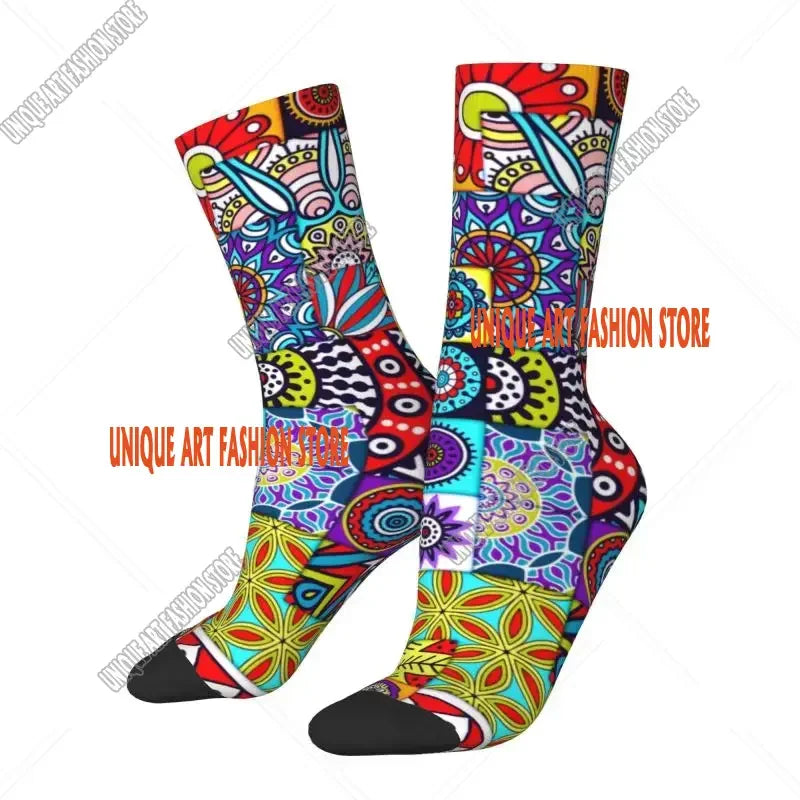 Fashion Printed Ankara Dutch Wax Print Socks for Men Women Male Stretch Summer Autumn Winter African Patterns Crew Socks