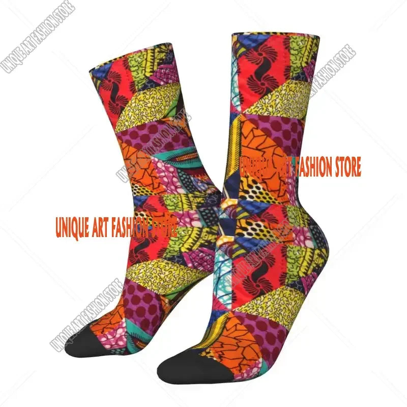 Fashion Printed Ankara Dutch Wax Print Socks for Men Women Male Stretch Summer Autumn Winter African Patterns Crew Socks