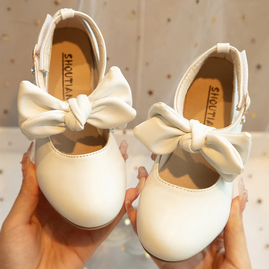 Kid Pump Shoes Girl Luxury Gold White Low Heel Dance Child Fashion Bowknot Ankle Strap Mary Janes Wedding Party Footwear