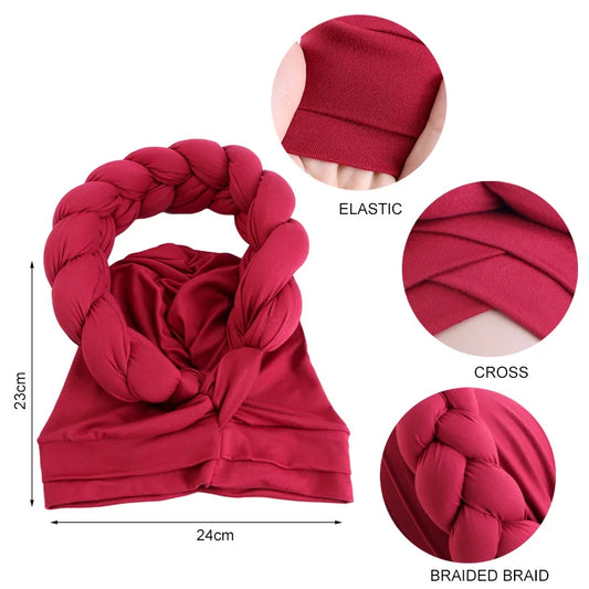 New Plain Handmade Braid Turban Hat African Headtie Ladies Beanie Headwrap Arab Wrap Muslim Scarf Hijabs Hair Aso Oke Auto Gele