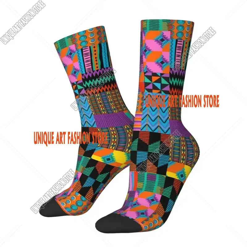 Fashion Printed Ankara Dutch Wax Print Socks for Men Women Male Stretch Summer Autumn Winter African Patterns Crew Socks