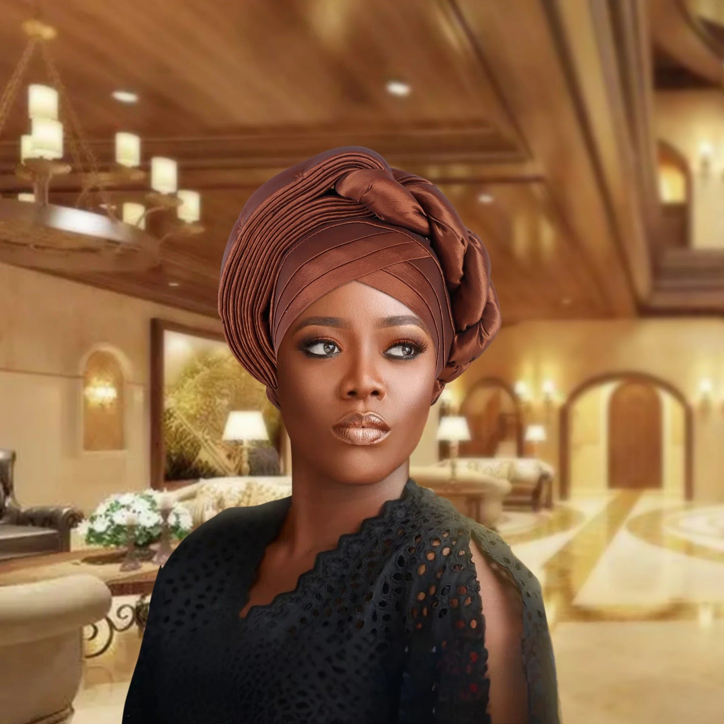 African Auto Gele Headtie Aso Oke Nigeria Braids Wedding Headgear Women Bonnet Turban Cap Already Made Head Wraps