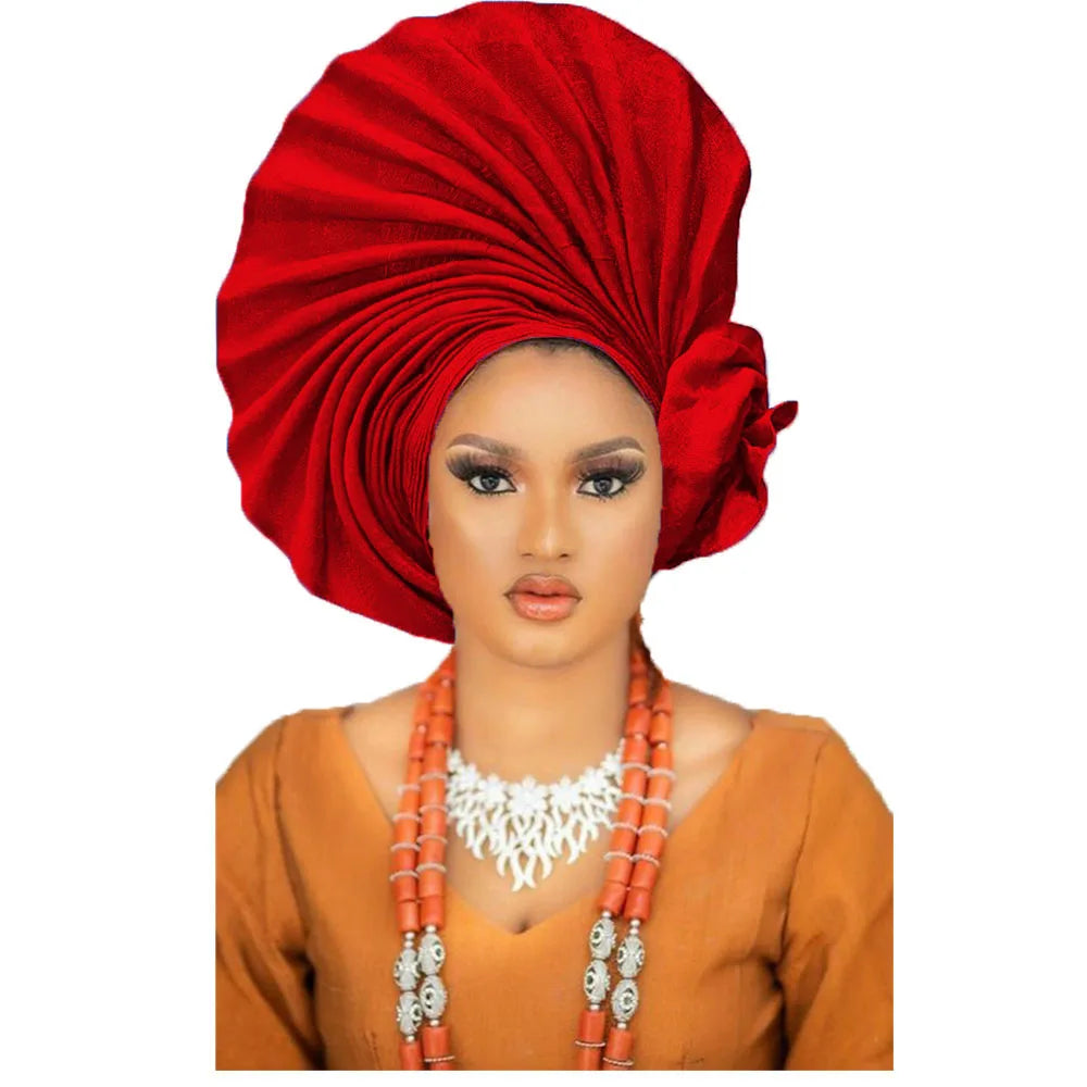 Ready-to-Wear Gele, Africa, Nigeria Orange Gele headtie hat/Aso-Oke Fabric/Headwrap, Ready Made Gele/Auto Gele