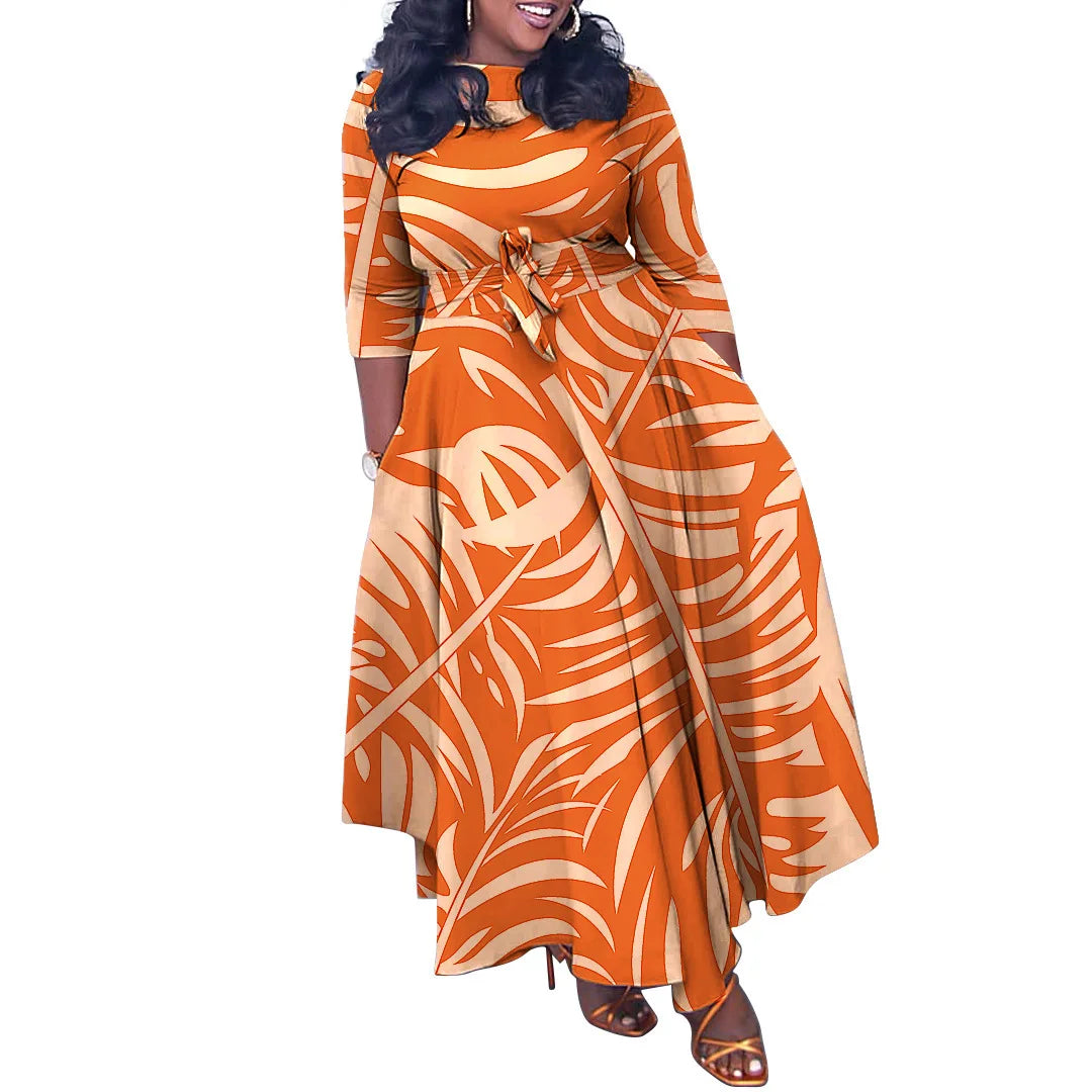 African Dresses for Women Plus Size Polyester Africa 3/4 Sleeve Dashiki Abaya Print Maxi Dress Africa Clothes Ankara Dress