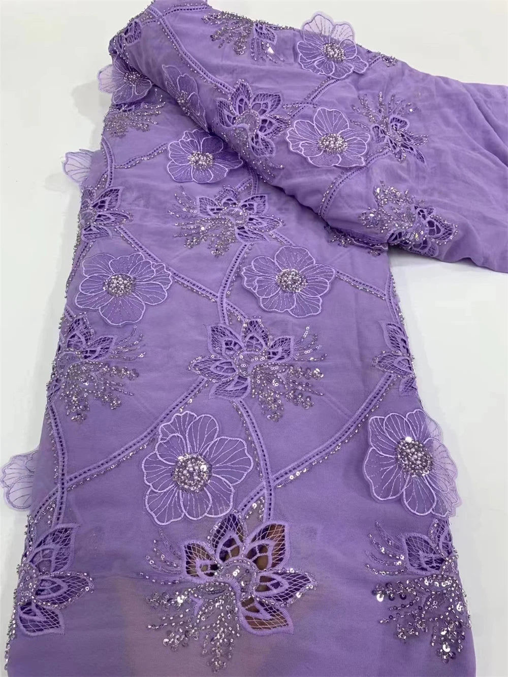 African Chiffon Lace Fabric High Quality Lace Material peach Nigerian French Lace Fabric For Women Wedding Party