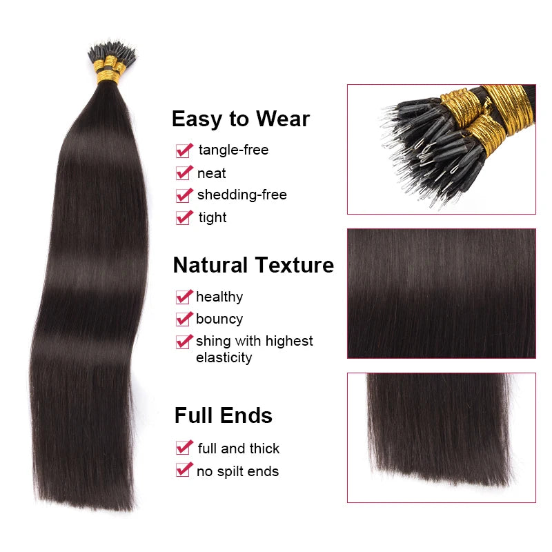 Nanoring Hair Extension Human Hair Straight Human Fusion Hair for Women Micro Link Hair Extensions 40g 50g 100% Real Human Hair