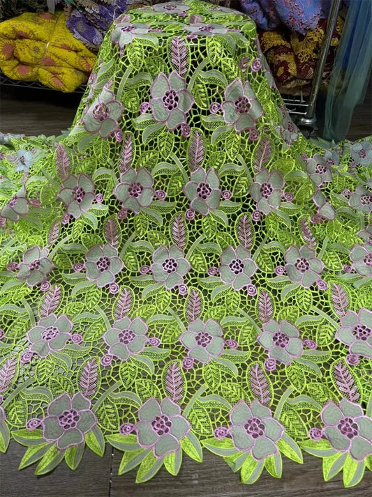 African Guipure Cord Lace Fabric with Stones High Quality Nigerian Water Soluble Lace for Women Wedding Dresses Sew