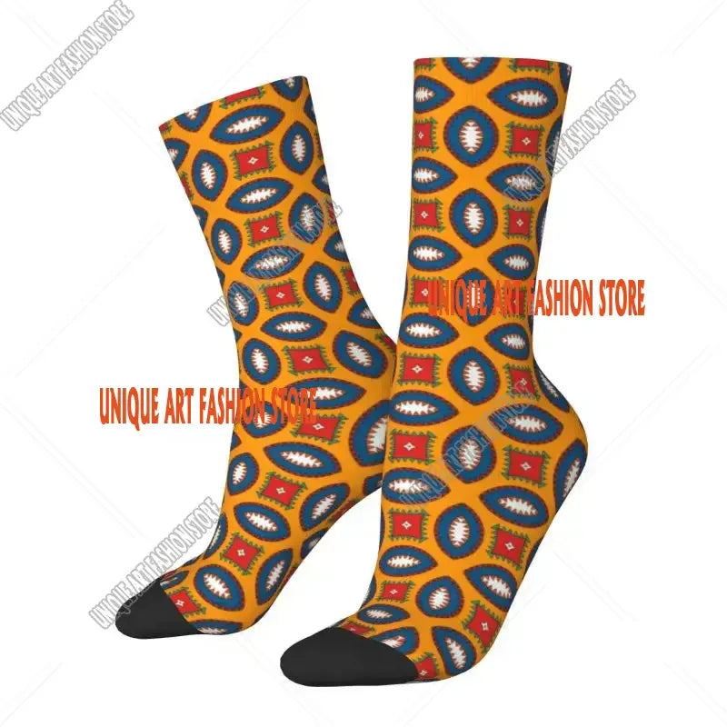 Fashion Printed Ankara Dutch Wax Print Socks for Men Women Male Stretch Summer Autumn Winter African Patterns Crew Socks