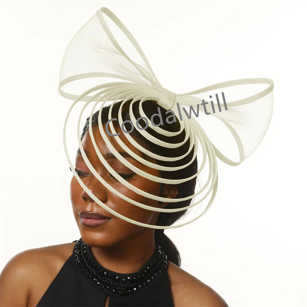 White Bow Fascinator Hats Ladies Church Luxury Wedding Hat Fascinating Women Occasion Event Chapeau Cap New Style Headwear