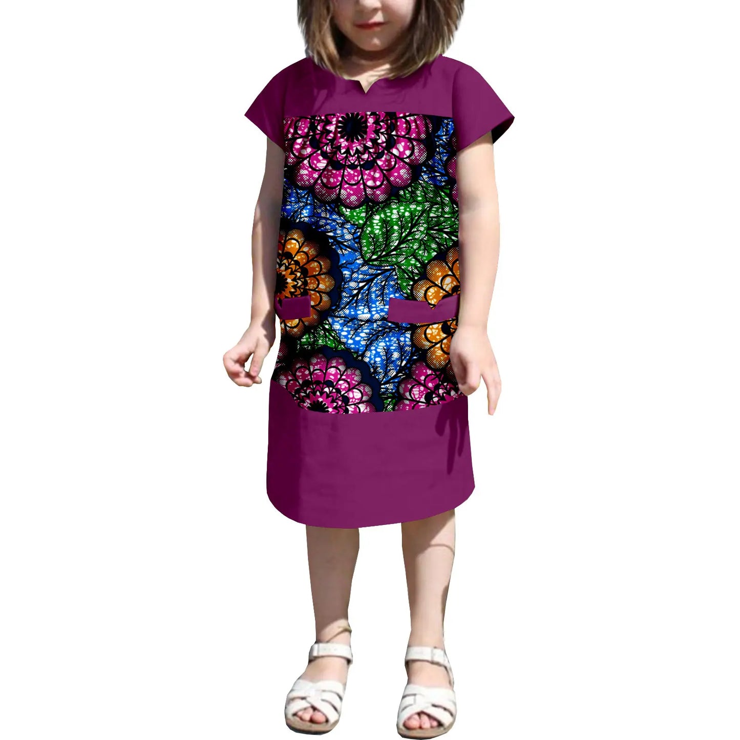 African Clothes Dashiki Summer Cotton Print Loose Girls Dresses Kids Children Ankara Outfits Bazin Riche Patchwork Dress 2445007