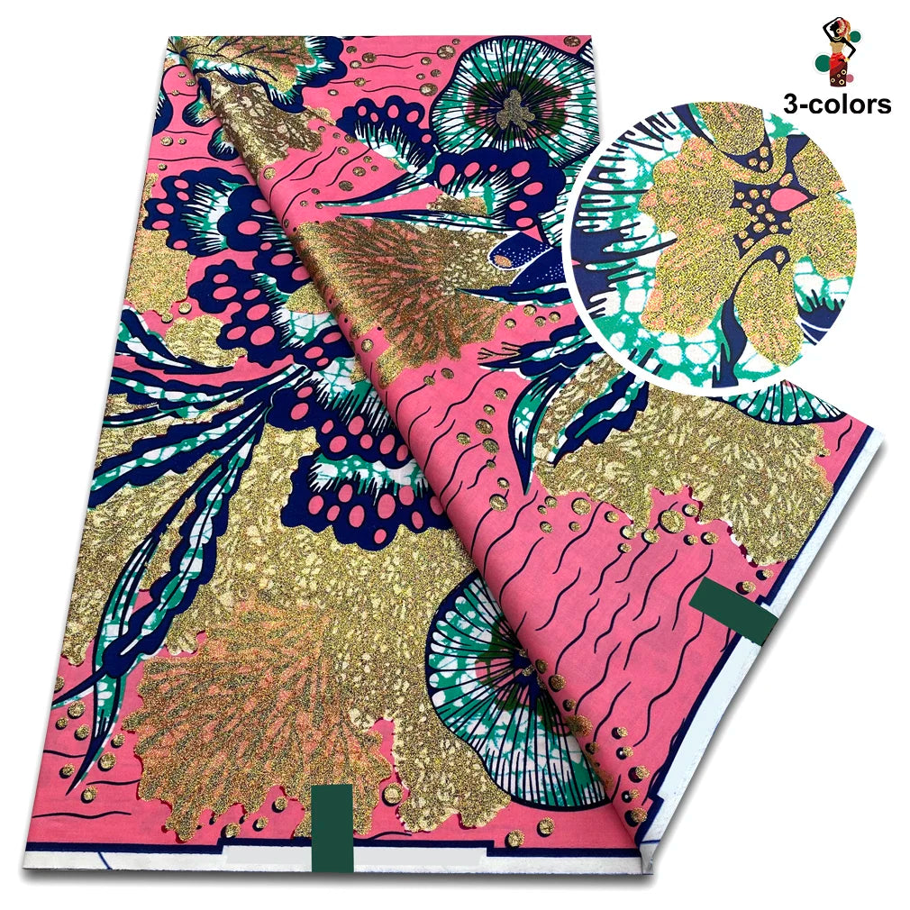 Grand Golden Fabric 100% Cotton Ankara Wax Fabric High Quality African Wax Print Fabric For Sewing 6 yards Gold Print Fabric