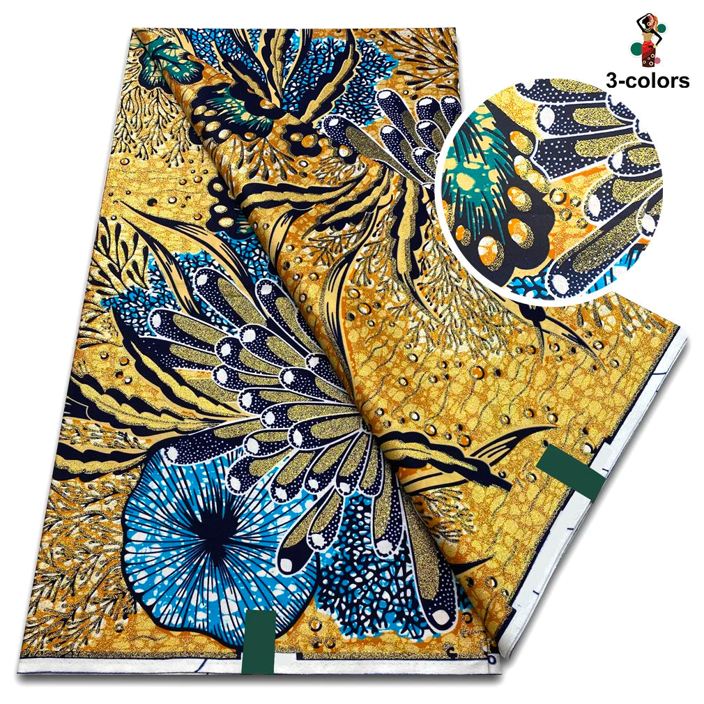 Grand Golden Fabric 100% Cotton Ankara Wax Fabric High Quality African Wax Print Fabric For Sewing 6 yards Gold Print Fabric
