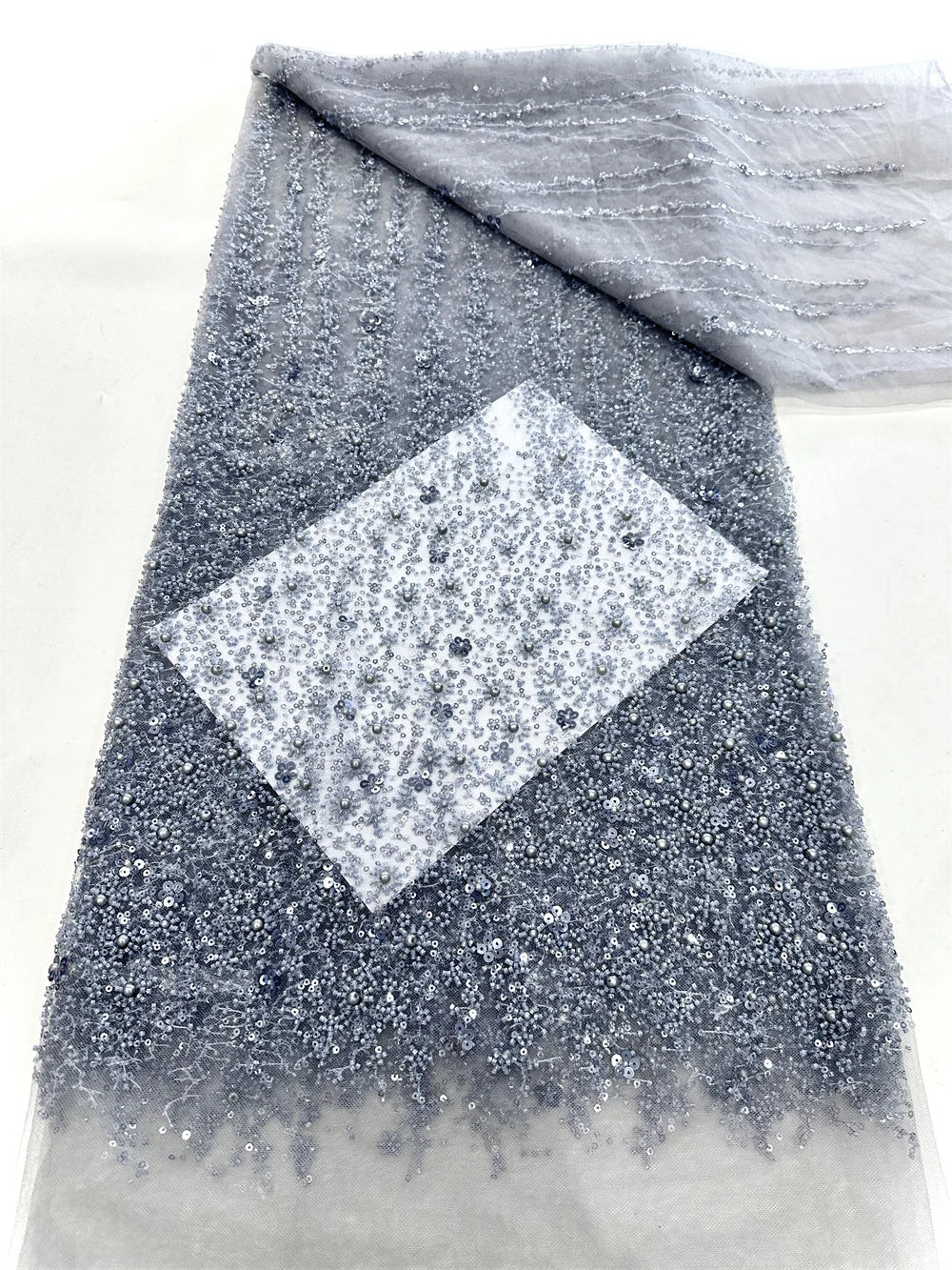Luxury Bule Sequins Tube Beads Lace Fabric For Wedding 2025 New Design French African Tulle Mesh Lace For Evening Dress ST57AJN2