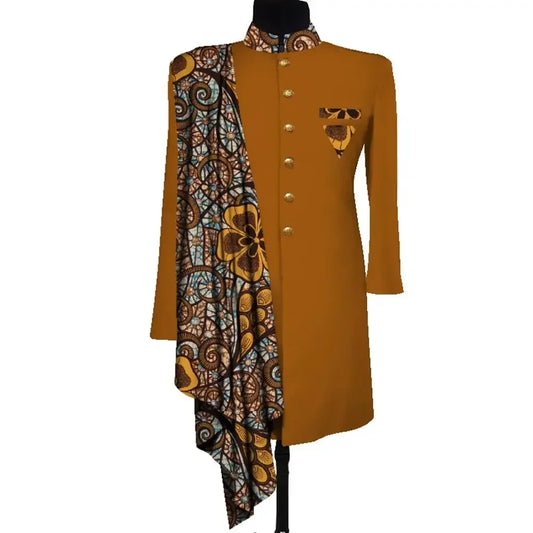 African Men Coat Long Sleeve Men Clothes Suit Jacket Dashiki Tops Coat Print Patchwork Blazer Wedding Dress Suit Shirt WYN1055