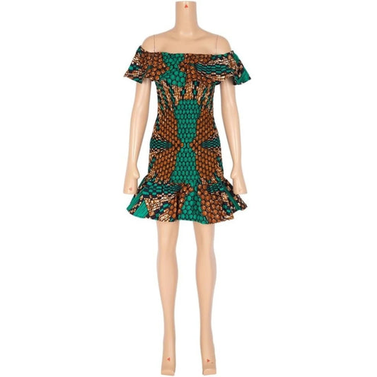 Women's Bodycon Dress Off Shoulder Ruffle Elasticated Ankara Dresses Summer African ankara Print Strentch Dresses WY10200