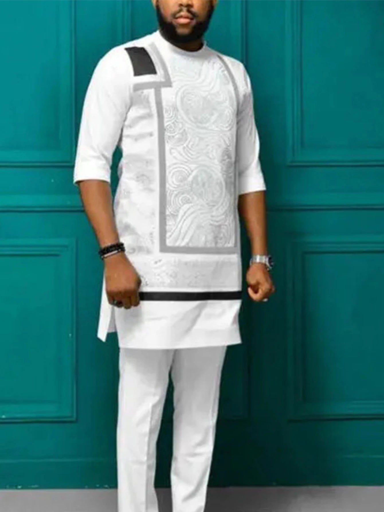 African Summer Two Pieces Set Men Round Collar Print Shirt Pants Suit Africa Traditional Ethnic Party Slim Outfits