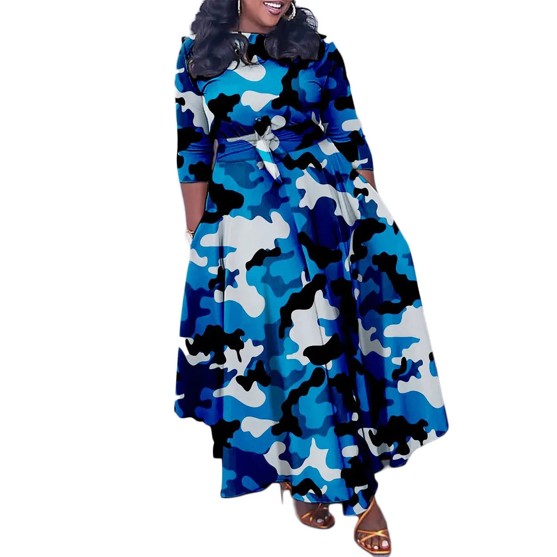 African Dresses for Women Plus Size Polyester Africa 3/4 Sleeve Dashiki Abaya Print Maxi Dress Africa Clothes Ankara Dress
