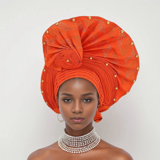 African Auto Gele Headtie Aso Oke Nigeria High Quality Bead Already Made Hijab Bonnet Headband Turban Cap Party Wedding Headgear