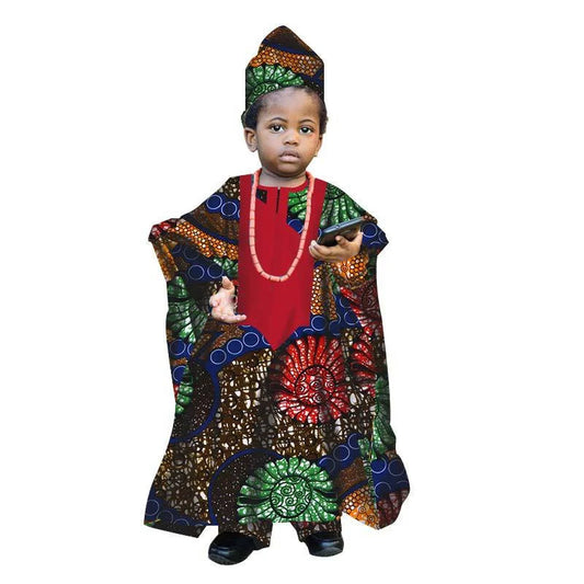 Fashion New African Tradition Clothes For Kids Boys Ankara Long Sleeve Tops Embroidery Dashiki Robe Shirt Pant Child Set Ramadan