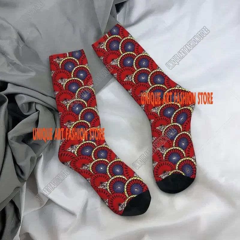 Fashion Printed Ankara Dutch Wax Print Socks for Men Women Male Stretch Summer Autumn Winter African Patterns Crew Socks