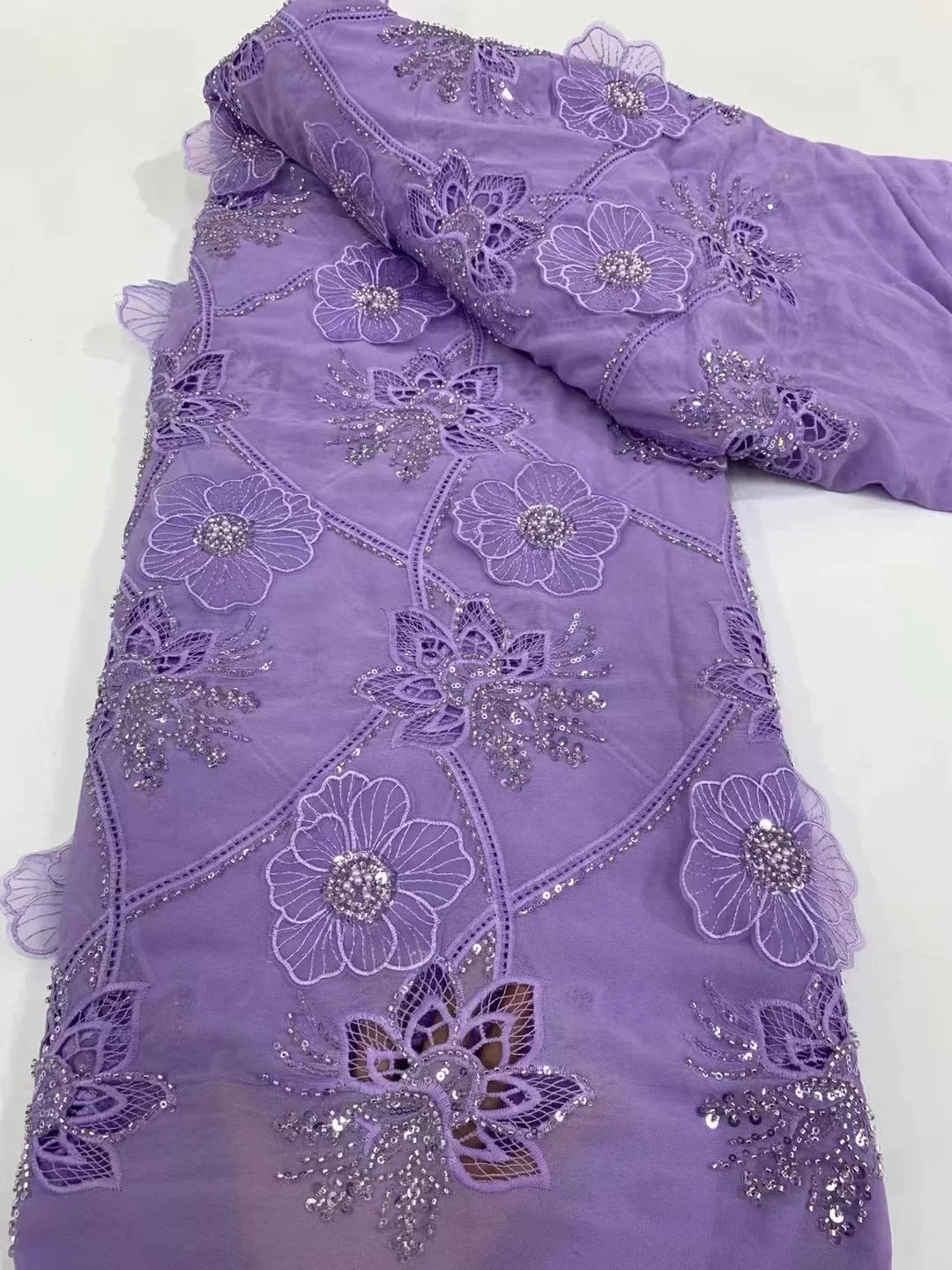 African Chiffon Lace Fabric High Quality Lace Material peach Nigerian French Lace Fabric For Women Wedding Party